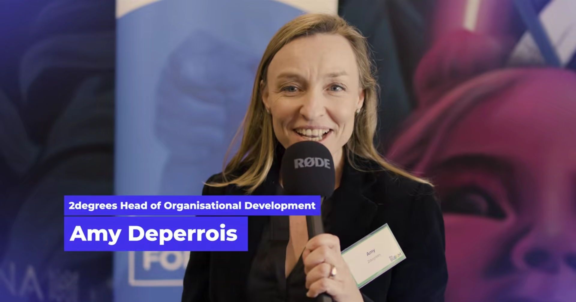 Interview with Amy Deperrois of 2degrees, with the film's lower-third graphics