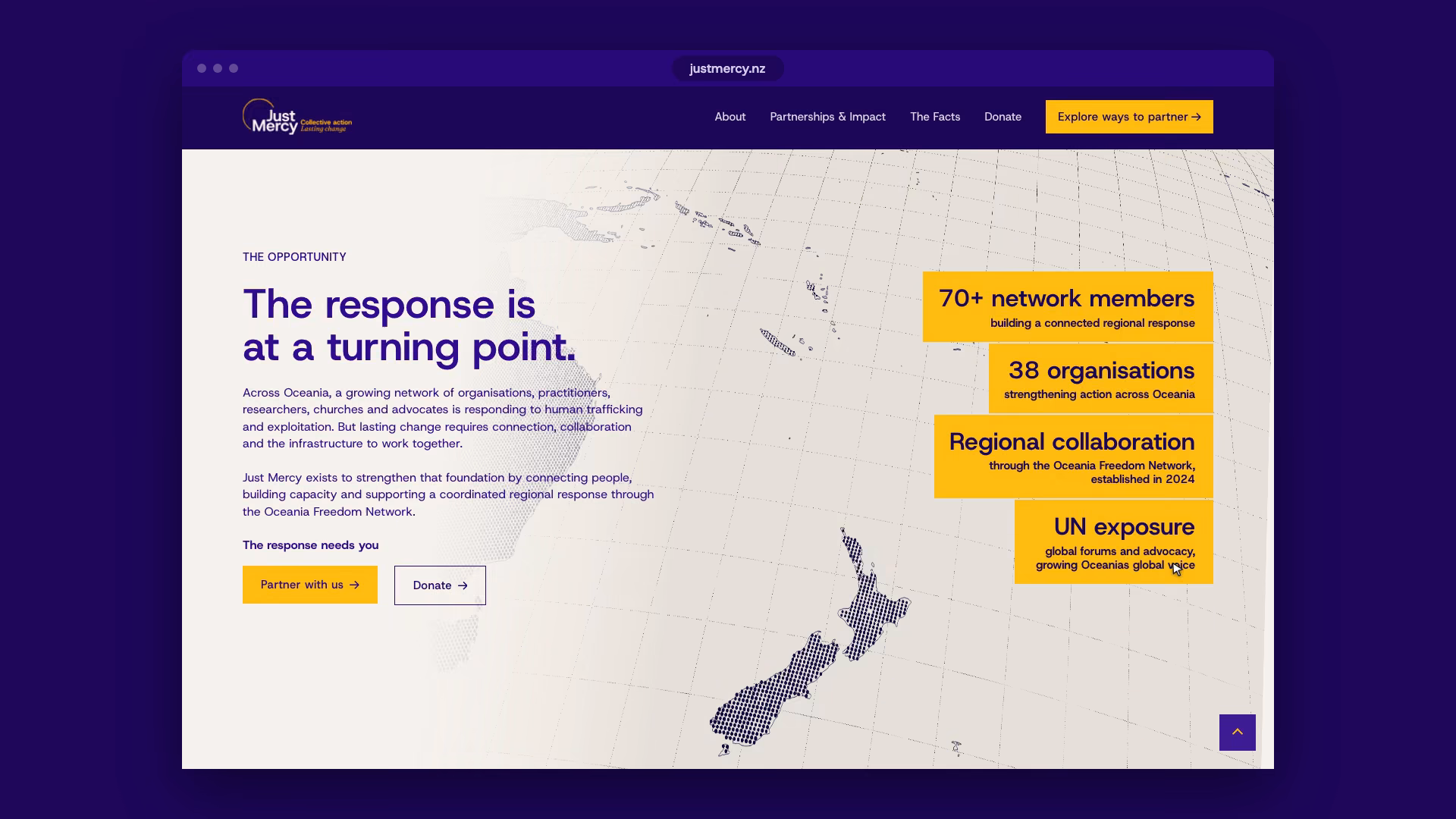 The home page map of Oceania with the network's numbers