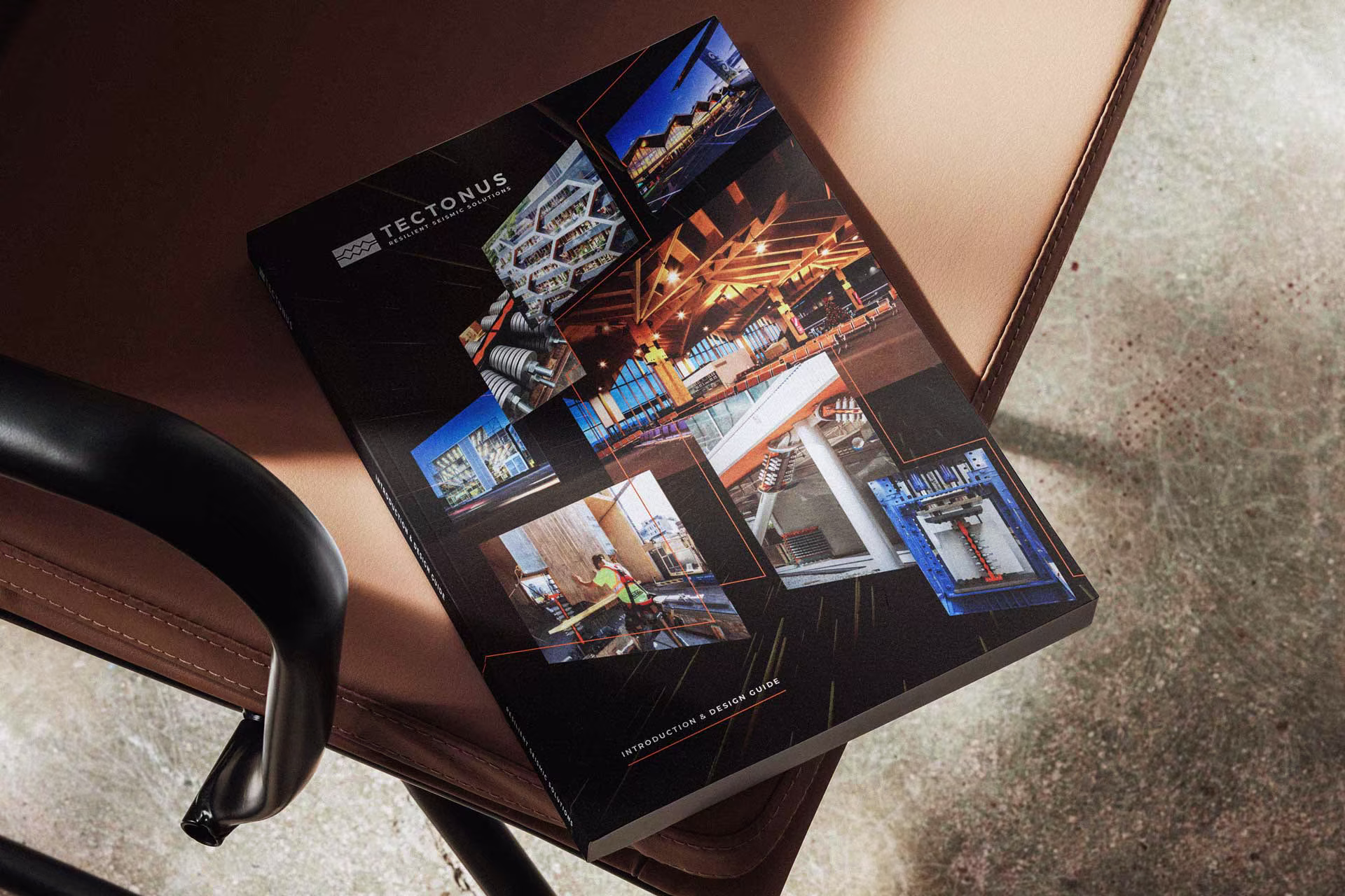 The Tectonus Megaguide catalogue, spread open in mockup